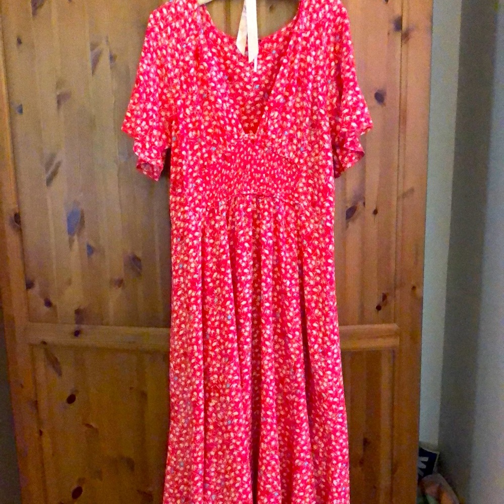 Free People summer midi dress red floral XL